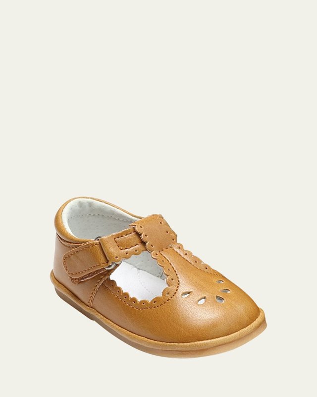 Dottie Scalloped Leather T-Strap Mary Jane,